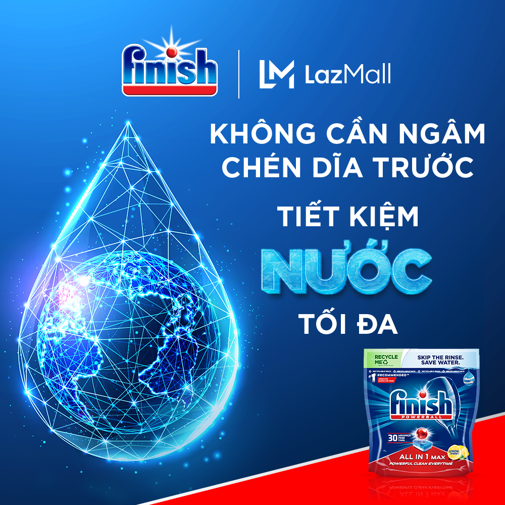 Viên Rửa Chén Bát Hương Chanh Finish Powerball All In 1 Max Lemon Sparkle 30 viên