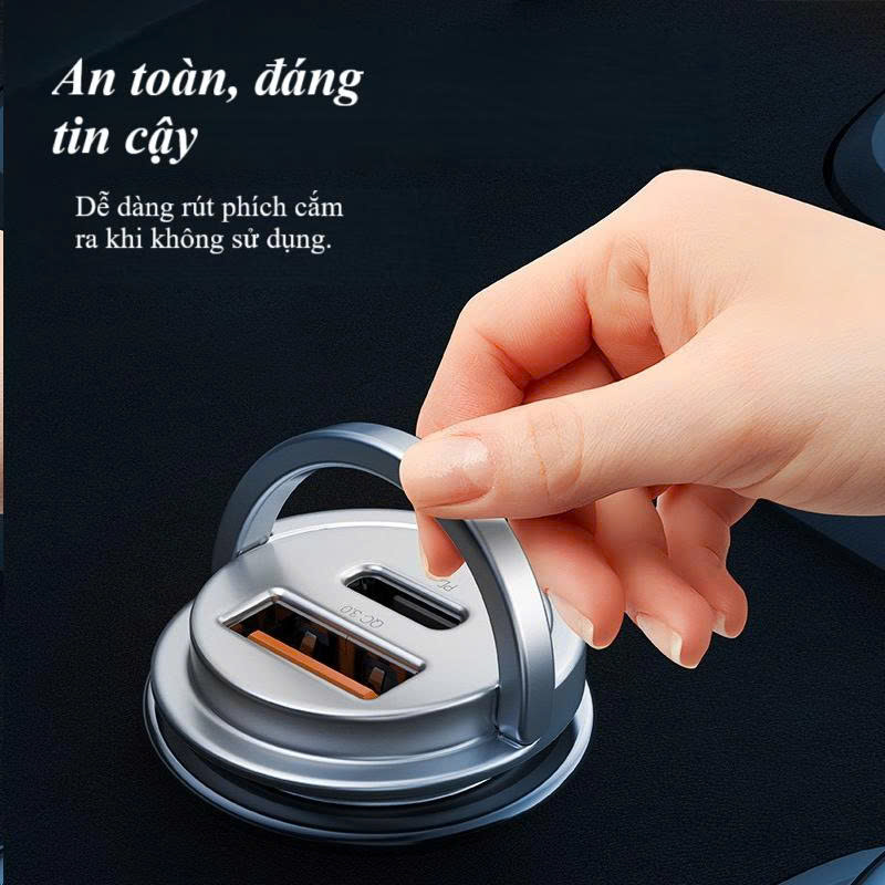 Tẩu sạc nhanh ô tô 45W Ho,co NZ10 với 2 cổng Type C + USB, sạc PD45W + QC3.0, có móc treo - Hàng chính hãng