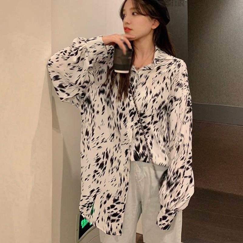 Áo Sơ Mi Dài Tay Dáng Rộng In Họa Tiết Cá Tính