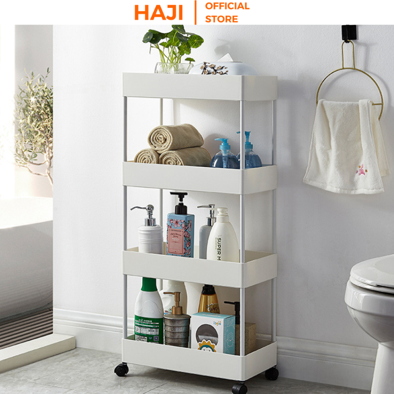 Kệ đựng đồ 4 tầng đa năng có bánh xe di chuyển dùng sắp xếp đồ vật gọn gàng HAJI NA17