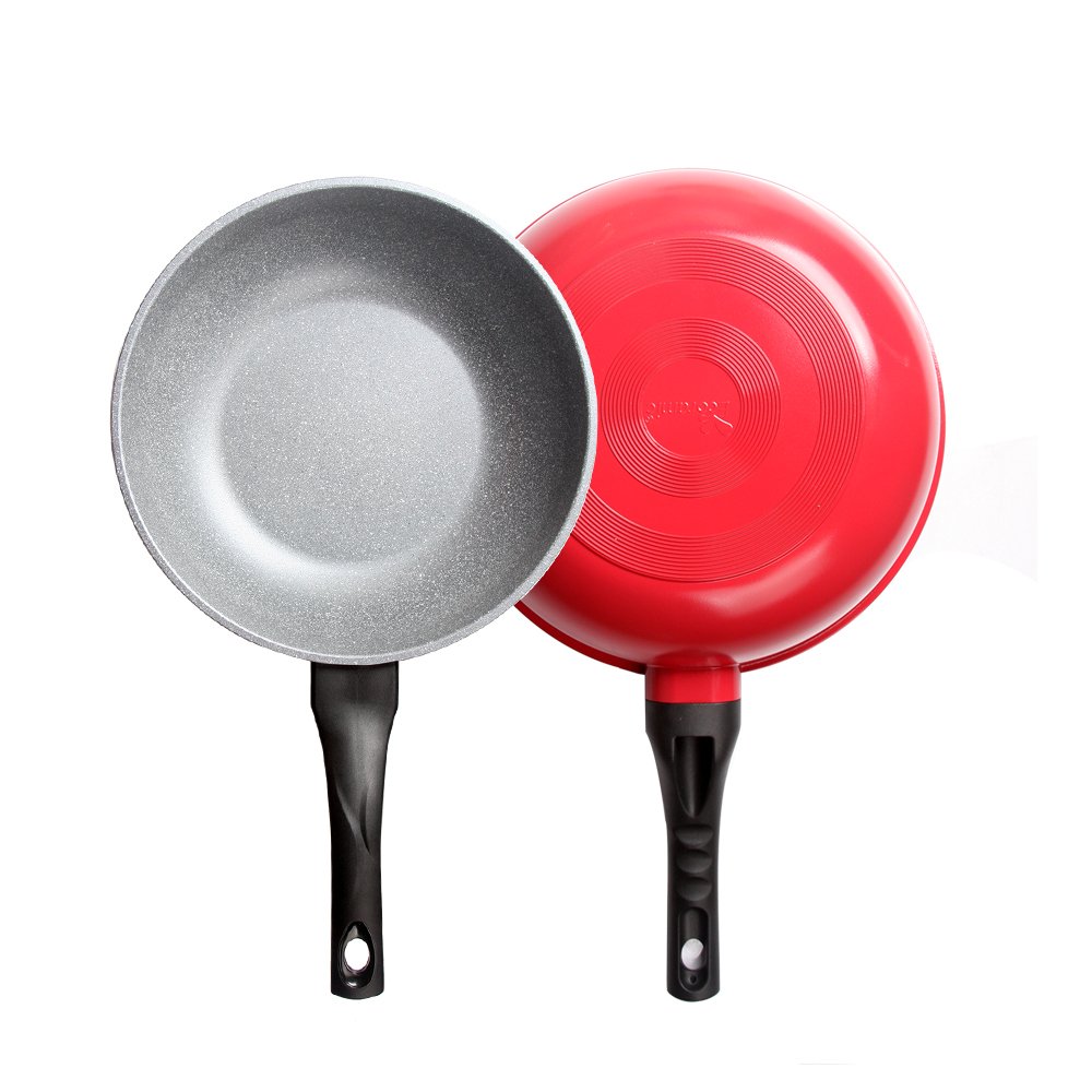 Tặng cặp nhấc nồi- Combo 2 món, nồi chống dính Kimscook 20cm và Chảo đúc Ecoramic sâu lòng 28 cm đỏ chính hãng Hàn Quốc