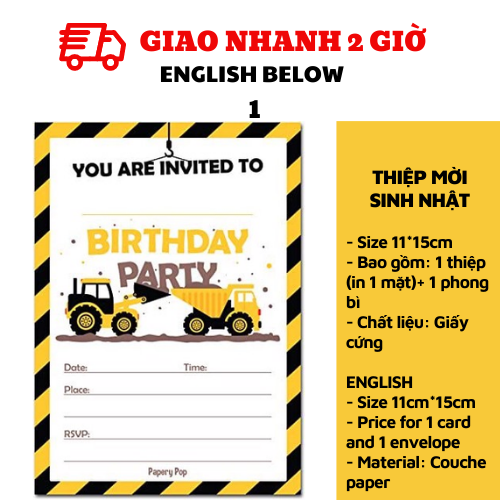 Thiệp Mời Sinh Nhật cho bé Birthday Invitation Card phg46