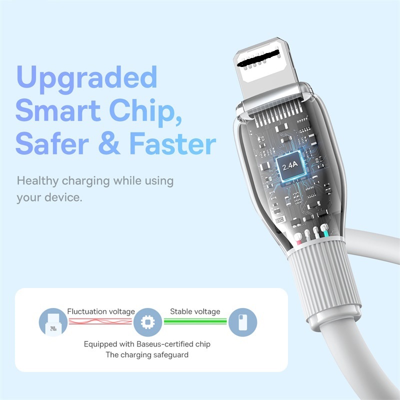 Cáp sạc nhanh, truyền dữ liệu cho Ai-phôn Ba-se-us Pudding Series Fast Charging Cable USB to Lai-nin 2.4A - Hàng chính hãng