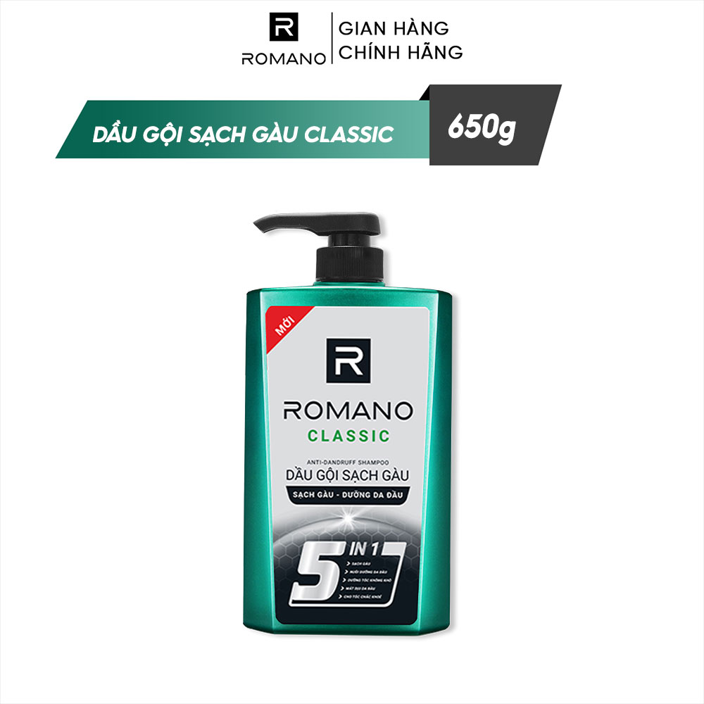 Combo Dầu gội sạch gàu và sữa tắm sạch khuẩn Romano Classic 650g/chai