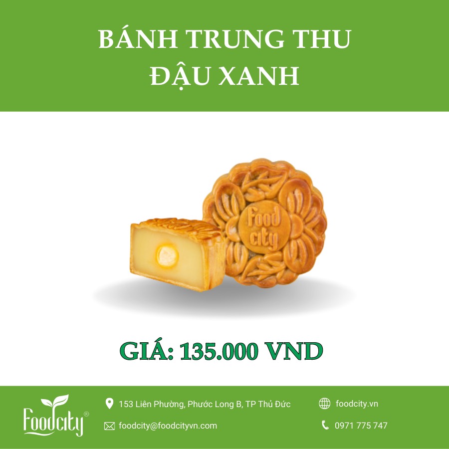 [ Dòng bánh mặn] Bánh trung thu Đậu xanh 1 trứng 150gr - Foodcity Store