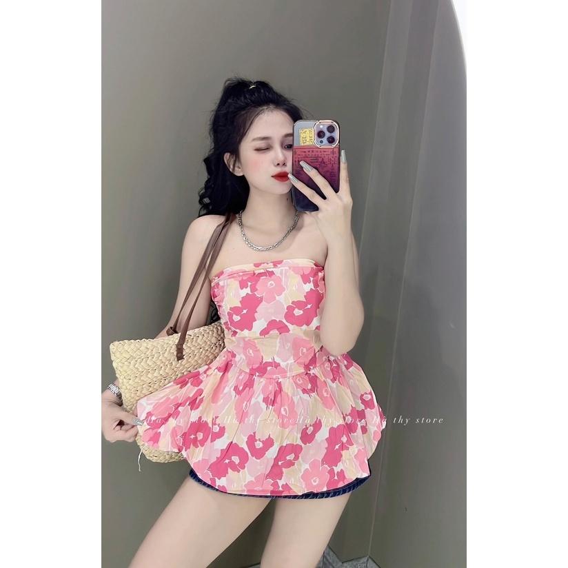 ÁO KIỂU ĐI CHƠI, ÁO QUÂY HOA CHUN LƯNG CỰC HOT