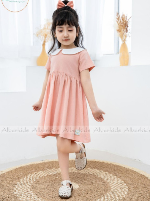 Váy Cho Bé Gái Dáng Xòe Vintage PINK DRESS Hồng San Hô Cho Bé Gái 1-10 Tuổi