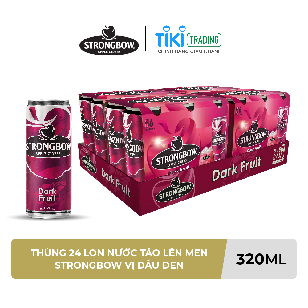 THÙNG 24 LON NƯỚC TÁO LÊN MEN STRONGBOW VỊ DÂU ĐEN 320ML/LON
