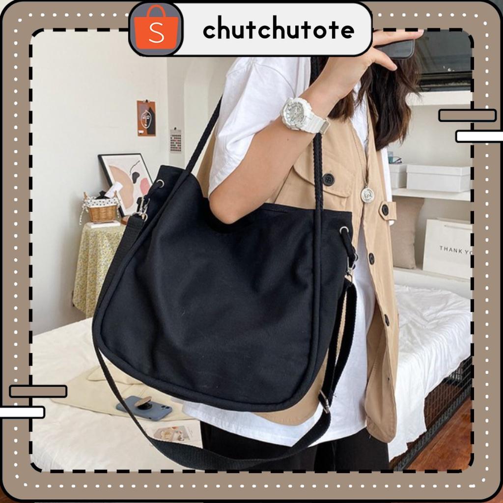 T291/Túi tote vải canvas phom to đứng màu trơn basic có kèm thêm dây đeo chéo