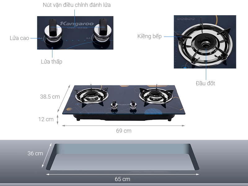 Bếp ga âm Kangaroo KG536B - Hàng chính hãng