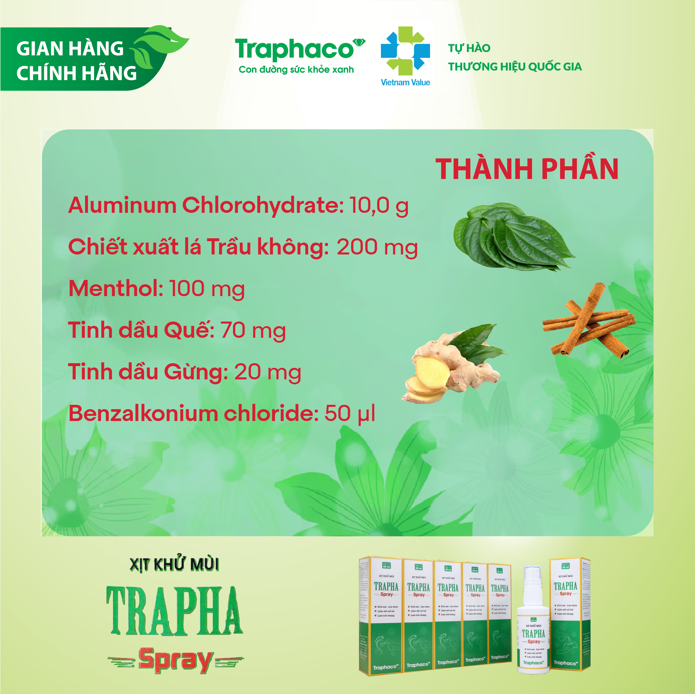 TRAPHA SPRAY - Giảm tiết mồ hôi và ức chế sự phát triển của vi khuẩn gây mùi