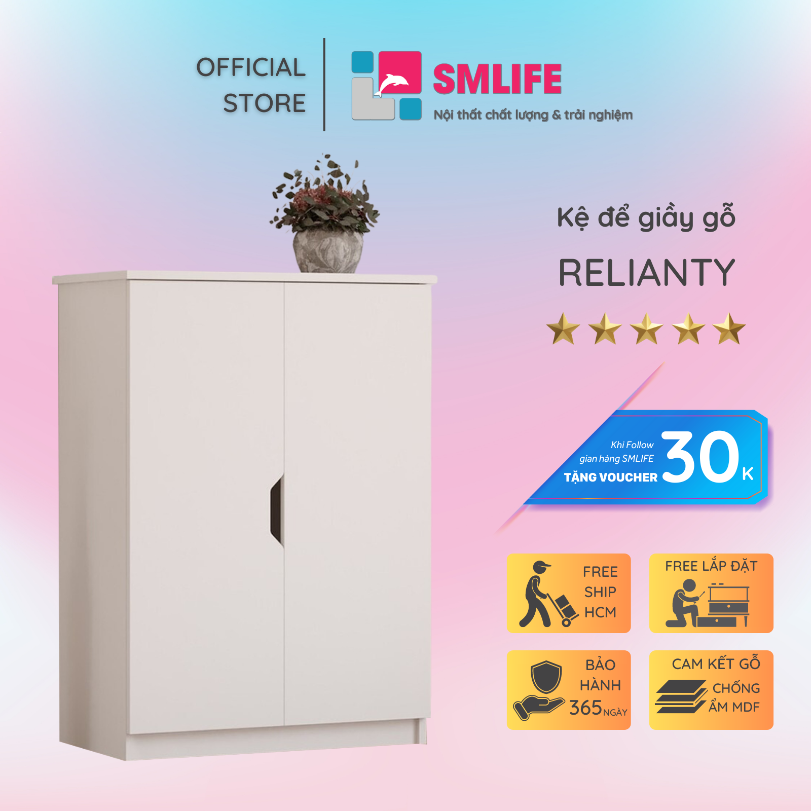 Kệ để giầy gỗ hiện đại SMLIFE Relianty | Gỗ MDF dày 17mm chống ẩm | D60xR35xC90cm