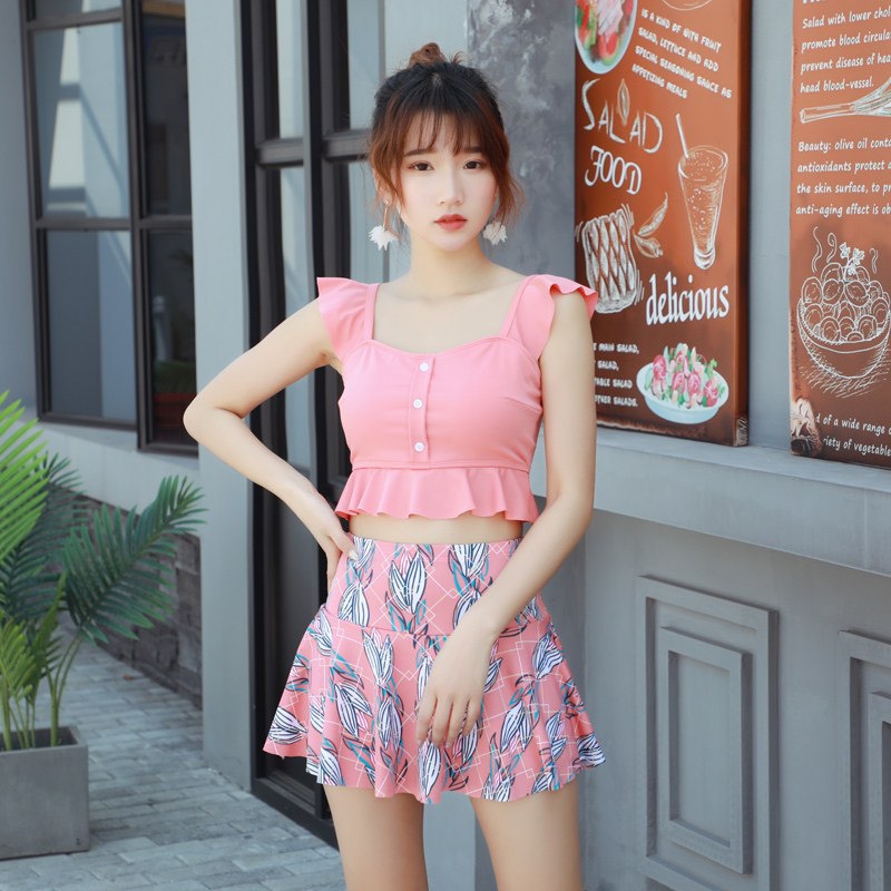Bộ Bơi Bikini 2 Mảnh Kín Đáo Chân Váy Hoa Kèm Quần Trong Sang Chảnh