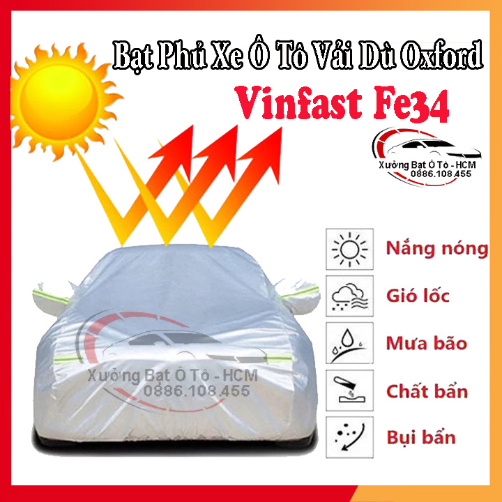 [VINFAST FE34] Bạt Phủ Ô Tô Vải Dù Oxford, Tráng Nhôm Cao Cấp, Áo Trùm Bảo Vệ Xe VINFAST FE34, Bạc Phủ Trùm Chống Nóng Chống Mưa, Chống Xước Xe, Bạt Của Xưởng Được May Theo Kích Cỡ Xe, Cam Kết Vừa Xe, Bền Và Đẹp Tới 2 Năm