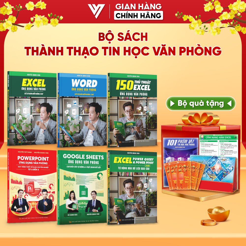 Combo 6 Sách Excel - Word - Powerpoint - Google Sheets - 150 Thủ Thuật - Power Query Kèm Khoá Học Video Đào Tạo Tin Học