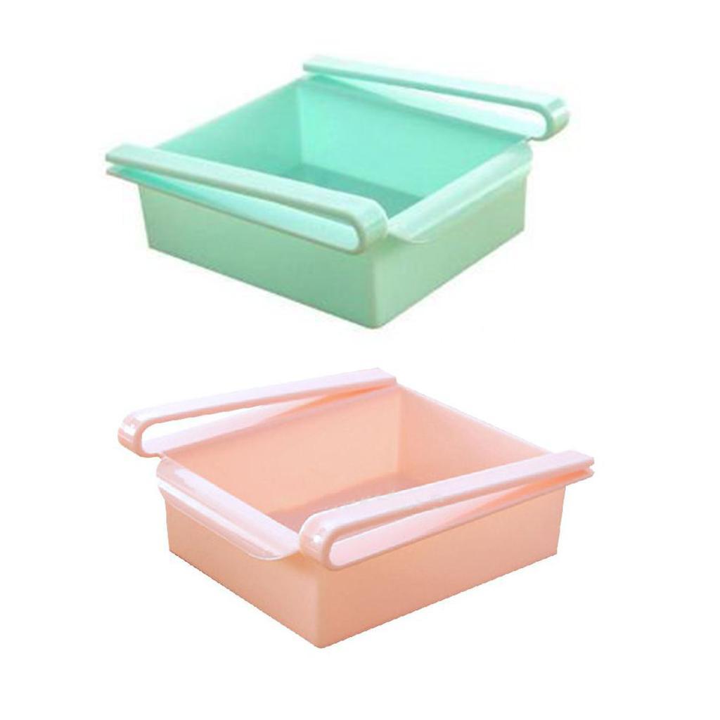2x Fridge Table Space Saver Storage Box Food Organizer Rack Holder Pink
