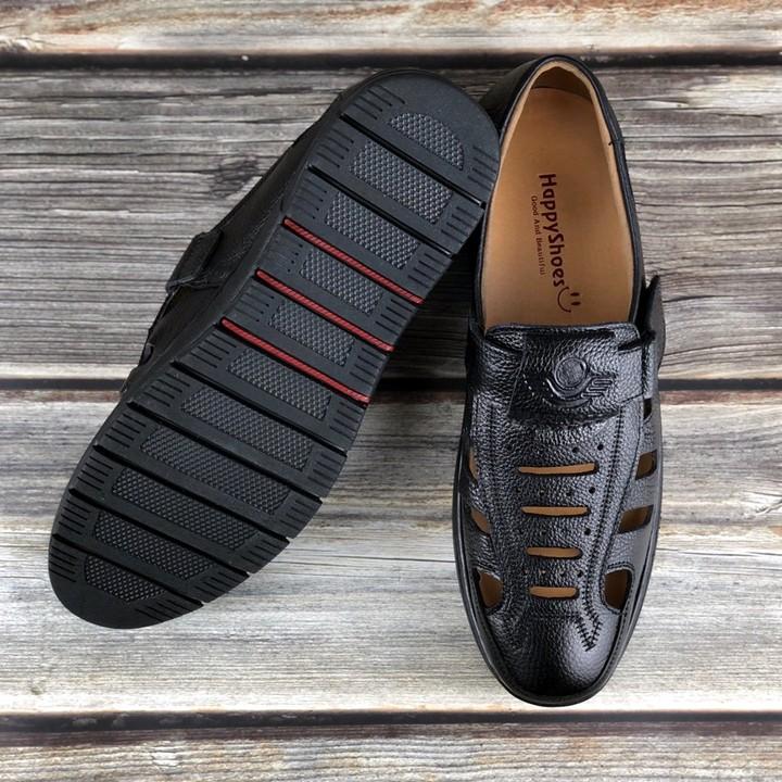 Giày lười nam giầy lười da bò thật 100% thiết kế mùa hè thoáng mát hàng Việt chuẩn xuất xịn- HS63 đen