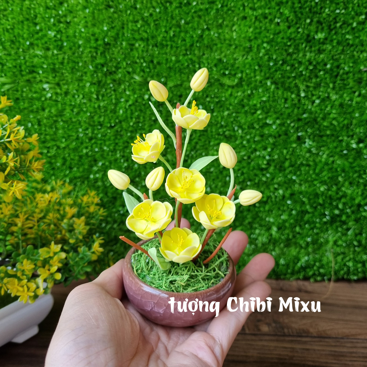 Chậu hoa Mai 10 cánh bằng đất sét Nhật