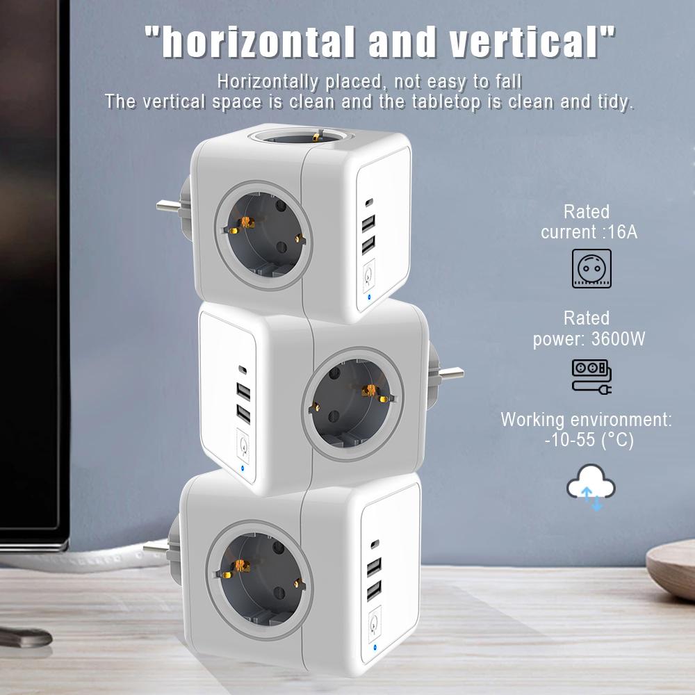 Multi-functional Square Socket Portable Conversion Adapter Power-cube Converter Eu Plug