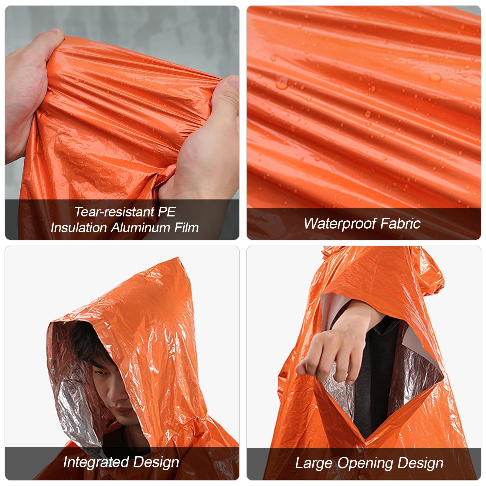 4PCS Orange Emergency Raincoat Aluminum Film Disposable Poncho Cold Insulation Rainwear