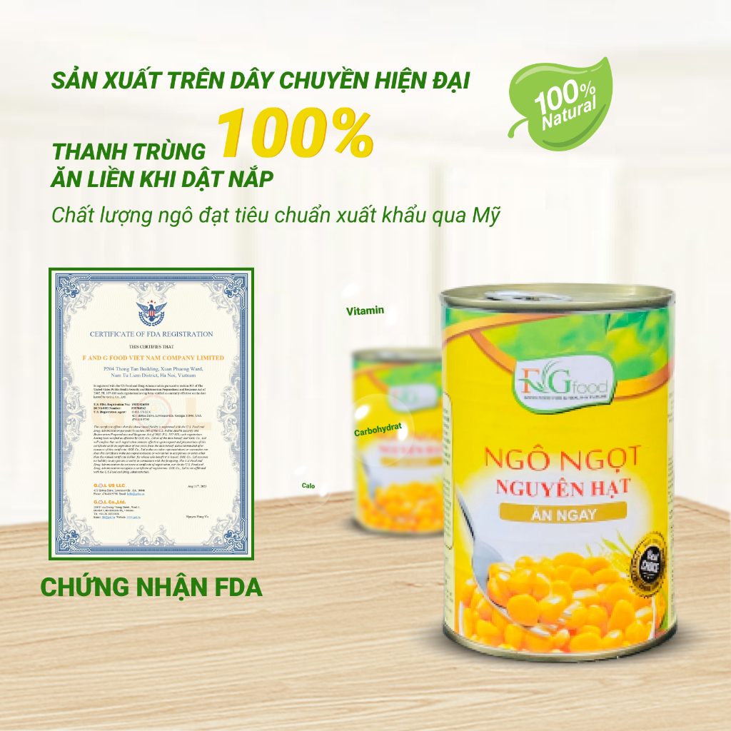 2 Thùng Ngô Ngọt Nguyên Hạt 24 Lon F&amp;G - Hàng xuất khẩu hạt to đều dùng Ăn chay, Salad, Các món xào