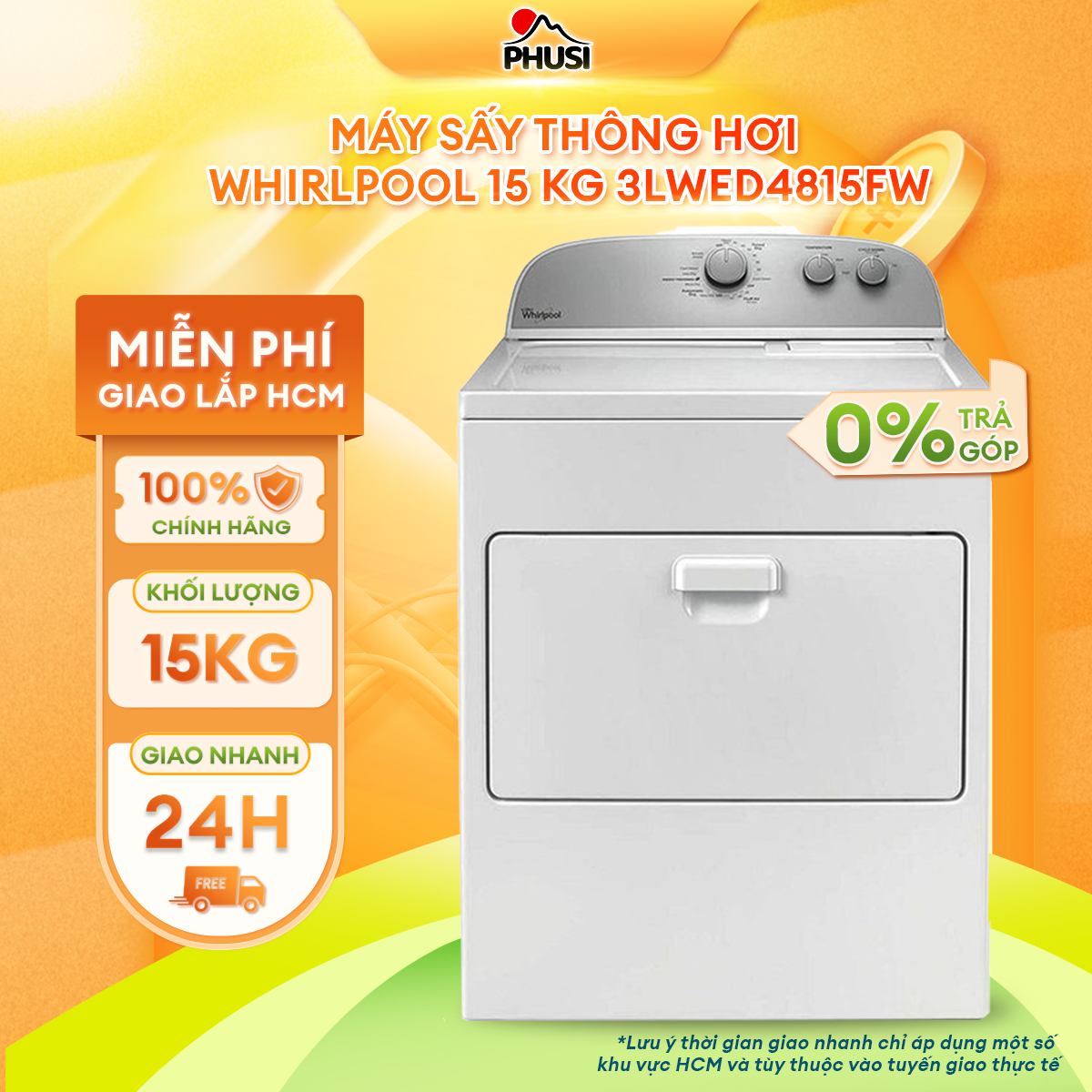 Máy sấy Whirlpool 15 kg 3LWED4815FW - Chỉ giao HCM