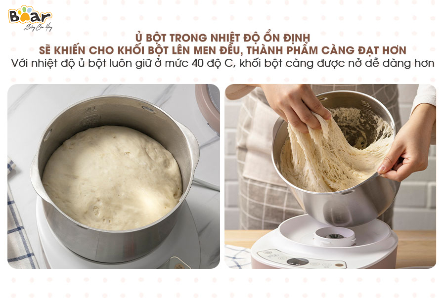 Máy Nhào Ủ Bột, Máy Làm Bánh Mỳ BEAR HMJ-A35M Dung Tích 3.5 Lít Công Suất 120 W - Hàng Chính Hãng