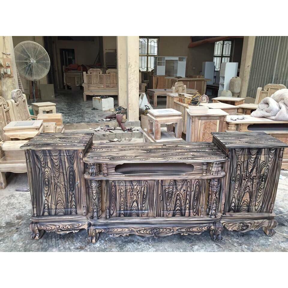 Kệ Tivi gỗ tràm kệ cột nho - phun PU giả mun , giả hương