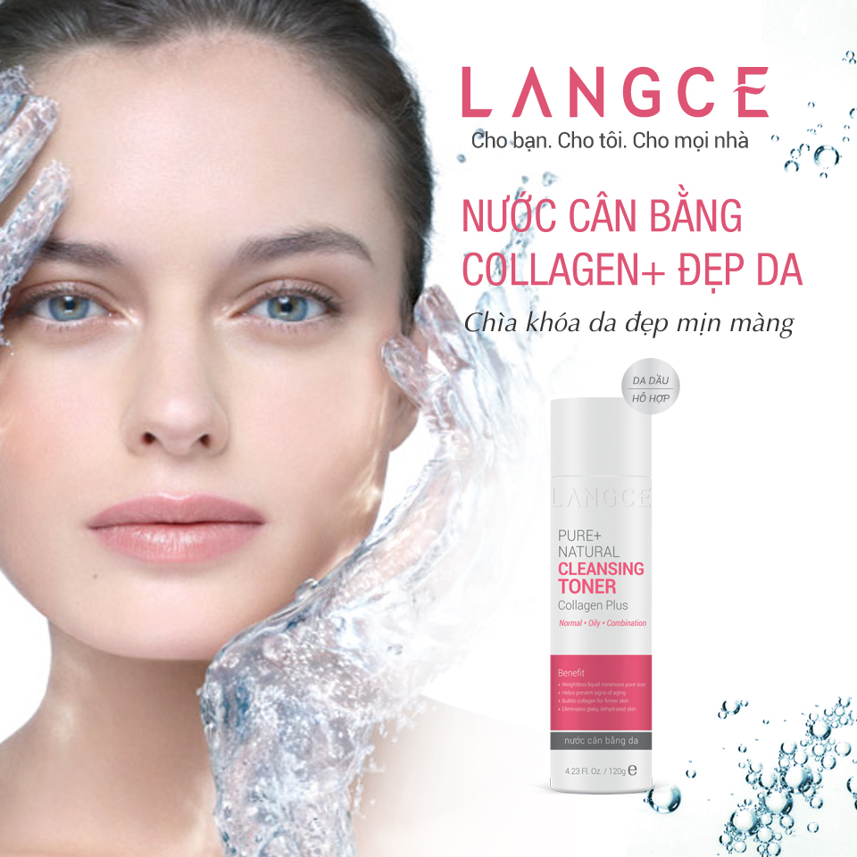 Toner - Nước Cân Bằng Da Collagen+ Tự Nhiên 120ml Da Nhờn - Tem Hồng TẶNG Kem Làm Rụng Lông Trắng Da 20ml LANGCE