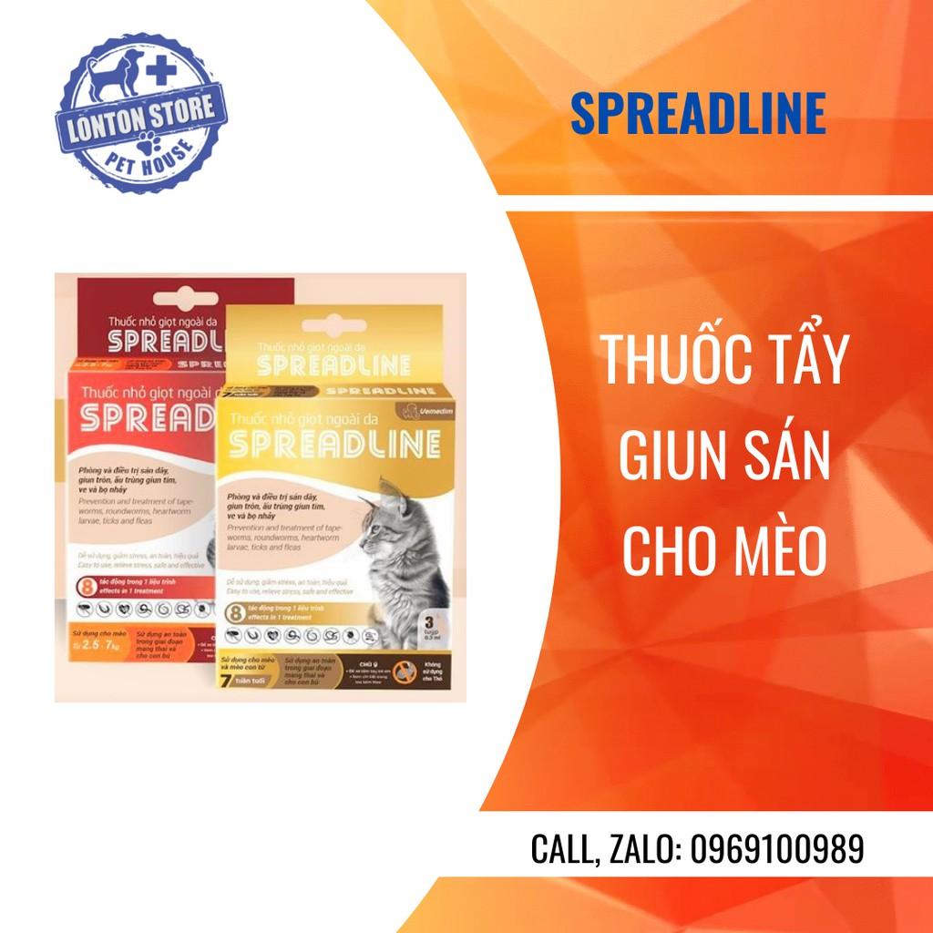 Tube nhỏ Spreadline - Tube nhỏ giọt ngoài da phòng sán dây, giun tròn, ấu trùng giun tim, ve và bọ nhảy cho Mèo, 3tube/ hộp