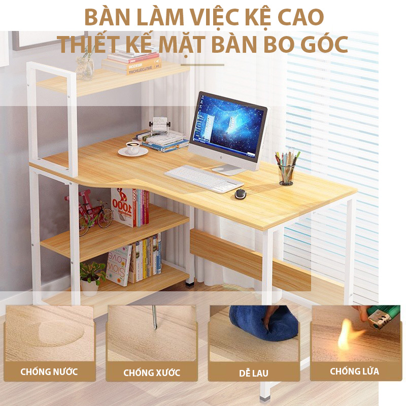 Bàn làm việc, học tập kèm giá sách cao HOLI kiểu káng độc đáo, Khung Sắt Sơn Tĩnh Điện chịu lực tốt