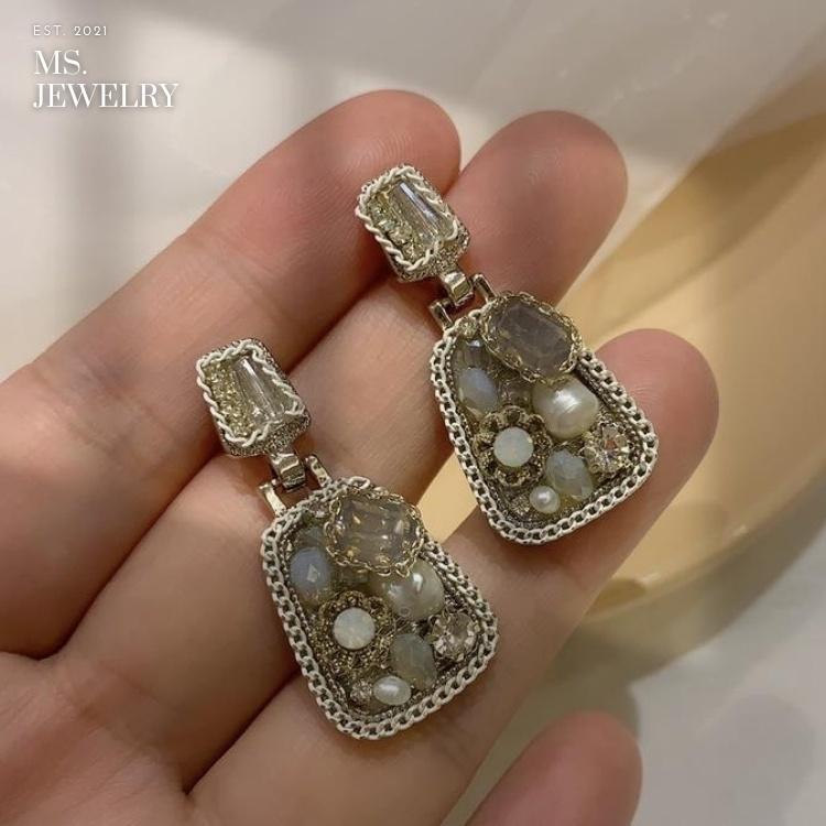 Khuyên Tai Bạc S925 Handmade Ms Jewelry Đá Phong Cách Vintage Quý Phái