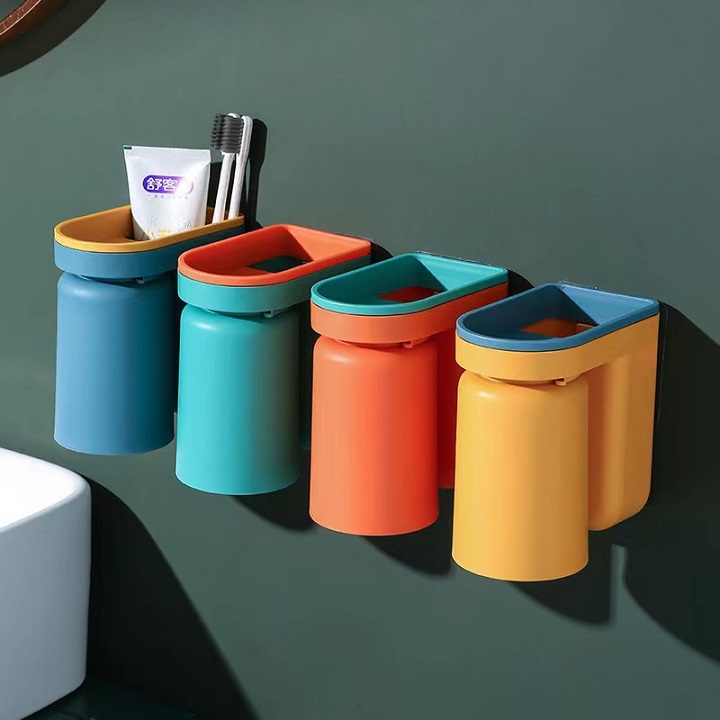 Kệ để bàn chải kem đánh răng dán tường, kệ nhà tắm để ly kèm sticker, Giá treo để bàn chải đánh răng siêu dính ,Cốc Để Bàn Chải Và Kem Đánh Răng, Dao cạo râu