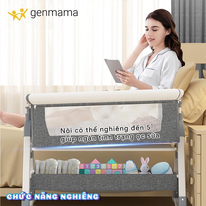 Nôi cho bé gấp gọn kèm nệm, màn, bánh xe. Nôi em bé ghép giường ba mẹ, có chức năng bập bênh ru ngủ, 5 mức nâng hạ