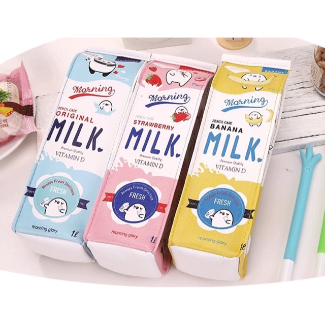 Bộ 2 hộp đựng bút hình hộp sữa MILK cho bé, phối 2 màu khác nhau, giao màu ngẫu nhiên + Tặng kèm hình dán nam châm cho bé