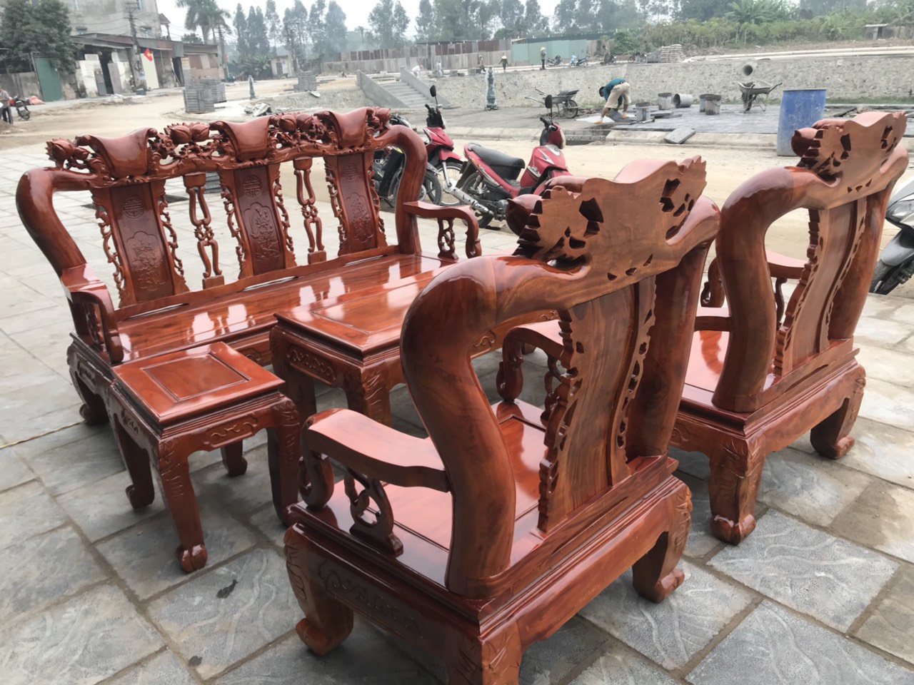 Bộ bàn ghế Minh quốc Đào gỗ xà cừ