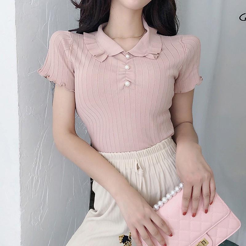 Áo nữ dệt kim cổ chữ V đính hạt ngọt ngào