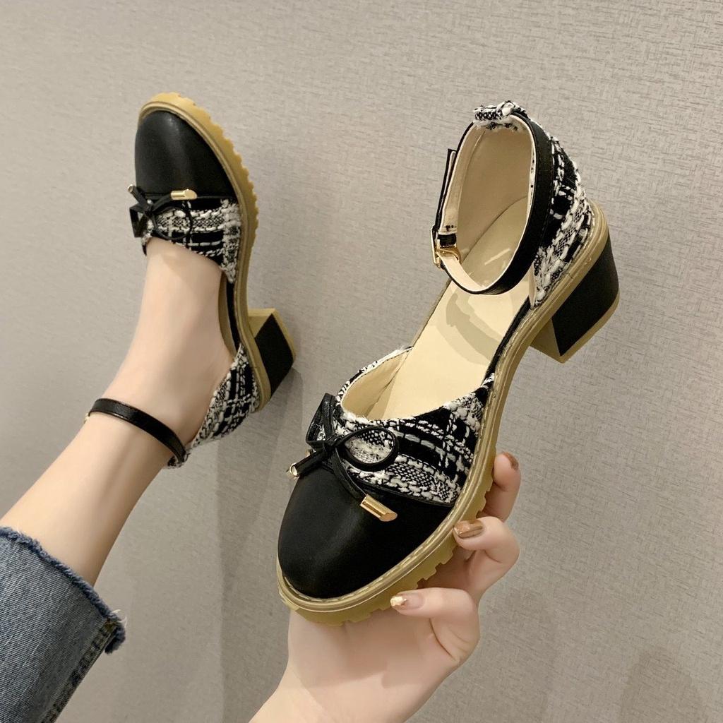 Thick heel shoes women 2020 new spring fairy shoes shallow mouth empty shoes women versatile small fragrant sandals summer