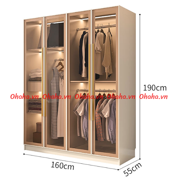 TỦ QUẦN ÁO CÁNH KÍNH OHAHA CÓ KÈM ĐÈN LED - TCK004