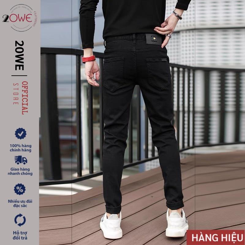 Quần jean nam rách gối màu đen chất bò cao cấp co dãn 4 chiều cực đẹp rin trơn from dáng skinny đẹp