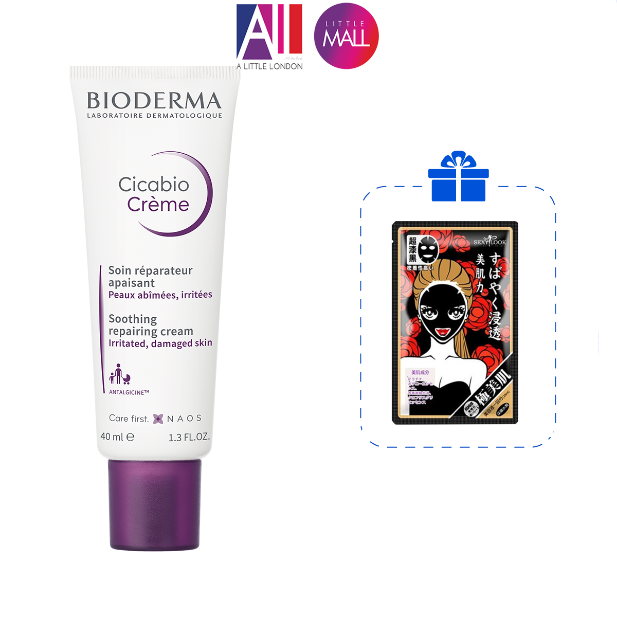 Kem dưỡng ẩm và phục hồi da Bioderma cicabio crème 40ml TẶNG mặt nạ Sexylook (Nhập khẩu)