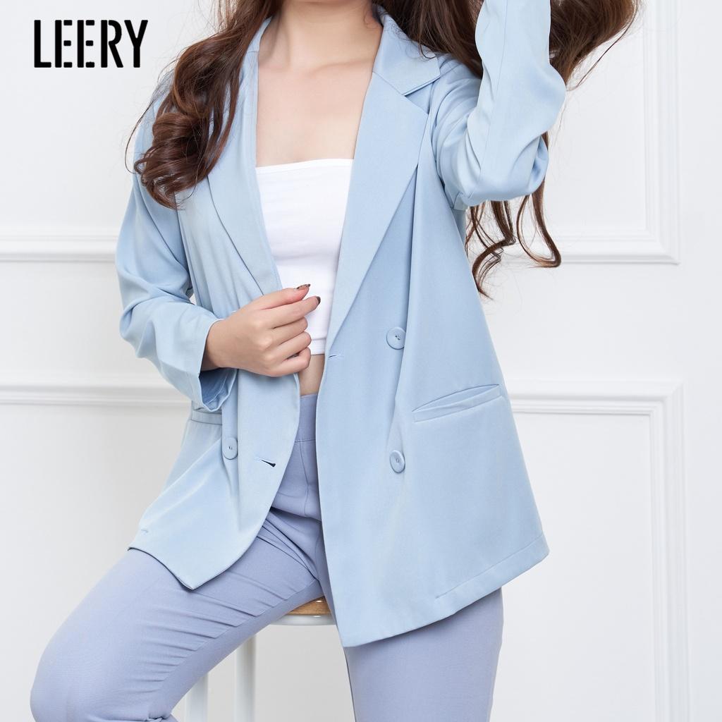 Áo vest nữ ,blazer 1 lớp, áo khoác ngoài màu xanh hàng thiết kế cao cấp LEERY VEST-02
