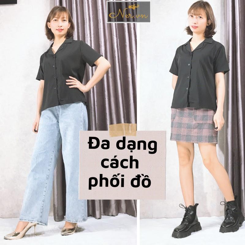 Hình ảnh Áo sơ mi cổ vest quốc dân nhiều màu, chất lụa tơ hàn, phối chân váy, quần jeans ,quần tây, quần short siêu xinh–NER-N109