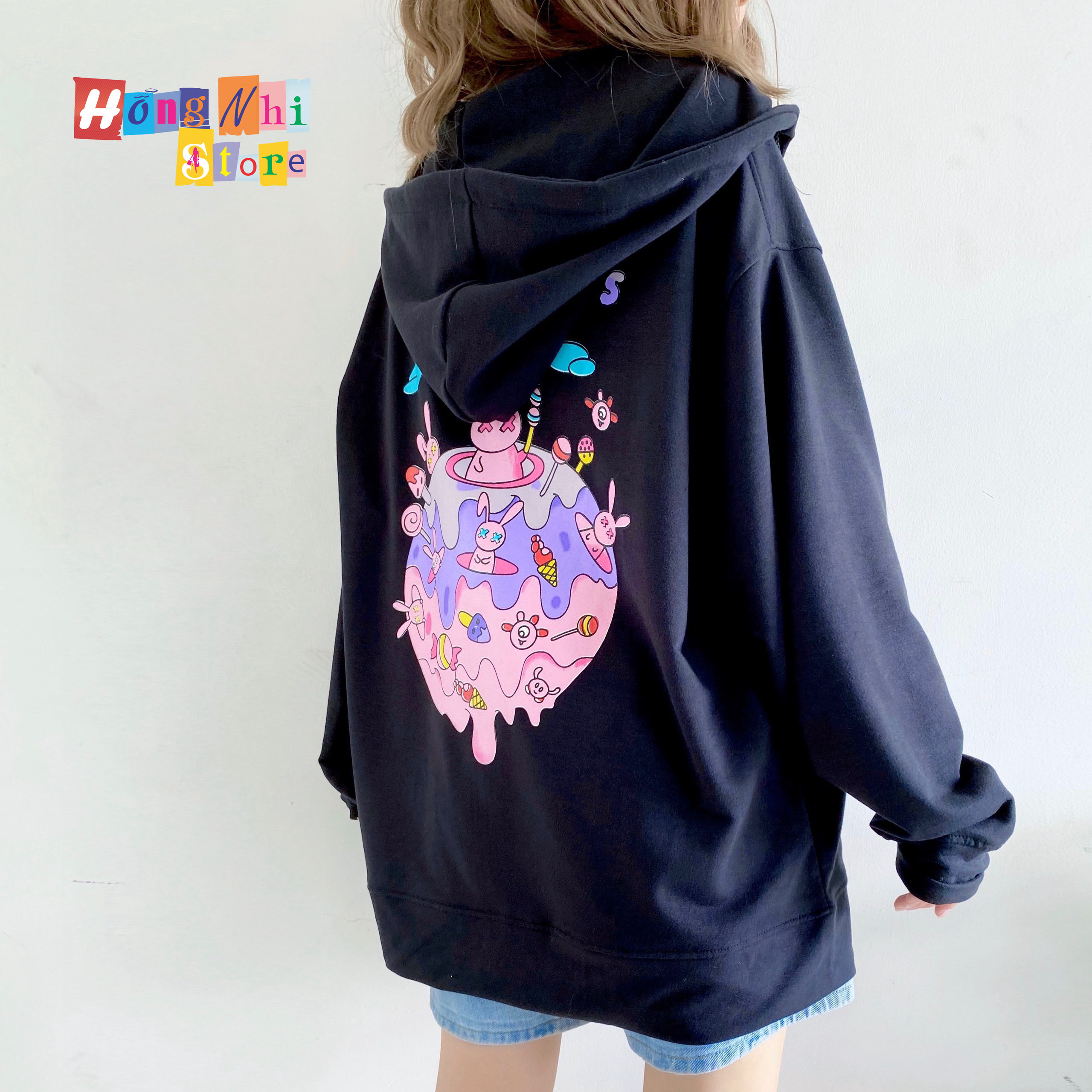 Áo Khoác Hoodie Zip In Hình CANDY LAND Oversize Ulzzang Unisex Dáng Rộng - MM
