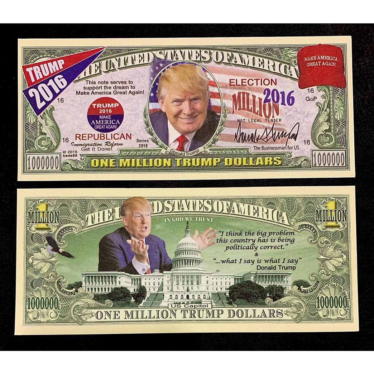 Tờ tiền 1 triệu USD Donald Trump năm 2016 lưu niệm, vật phẩm sưu tầm độc đáo  - kèm túi nilong bảo quản - PASA House