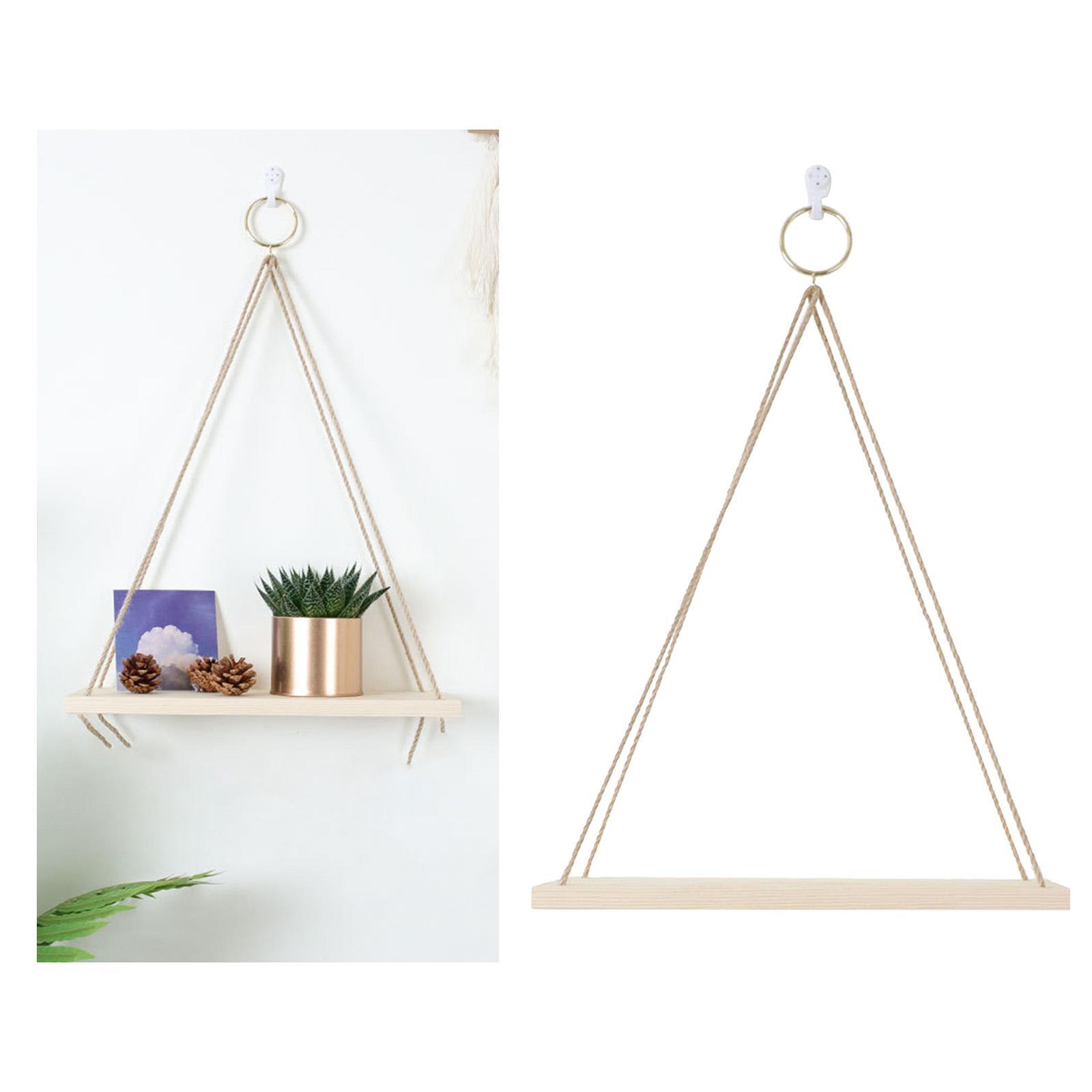 Wood Hanging Wall Floating Shelves Rack Display W / Cord Garden Room - wood S