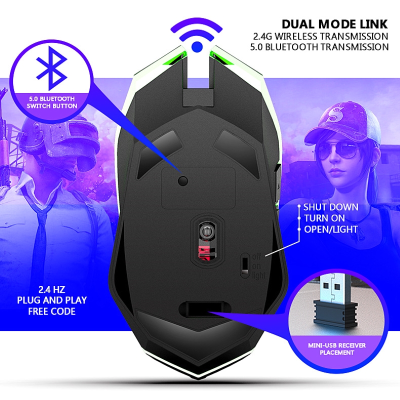 Chuột Không Dây X5 - Bluetooth 5.0 - Wireless 2.4ghz - Pin sạc - chống ồn - Hàng nhập khẩu