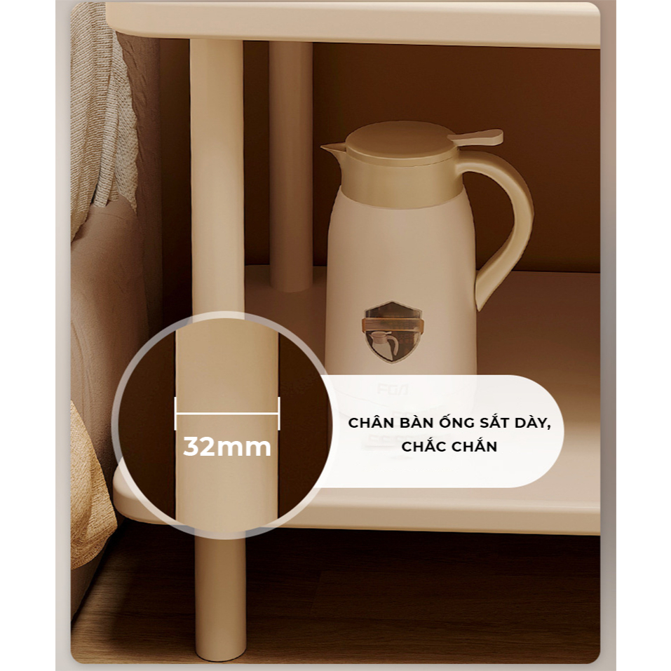 Bàn Trà 2 Tầng Mặt Bàn Phủ Melamin Chống Nước Chân Sắt Tĩnh Điện An Toàn AM143