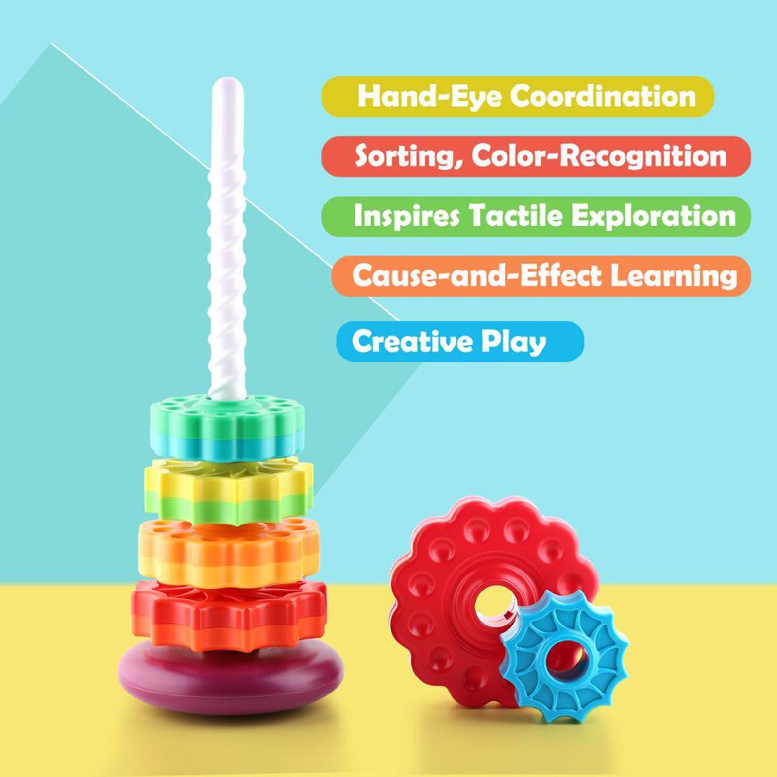 Plastic Rainbow  Stacking Toy Shape Color Recognition Building Blocks