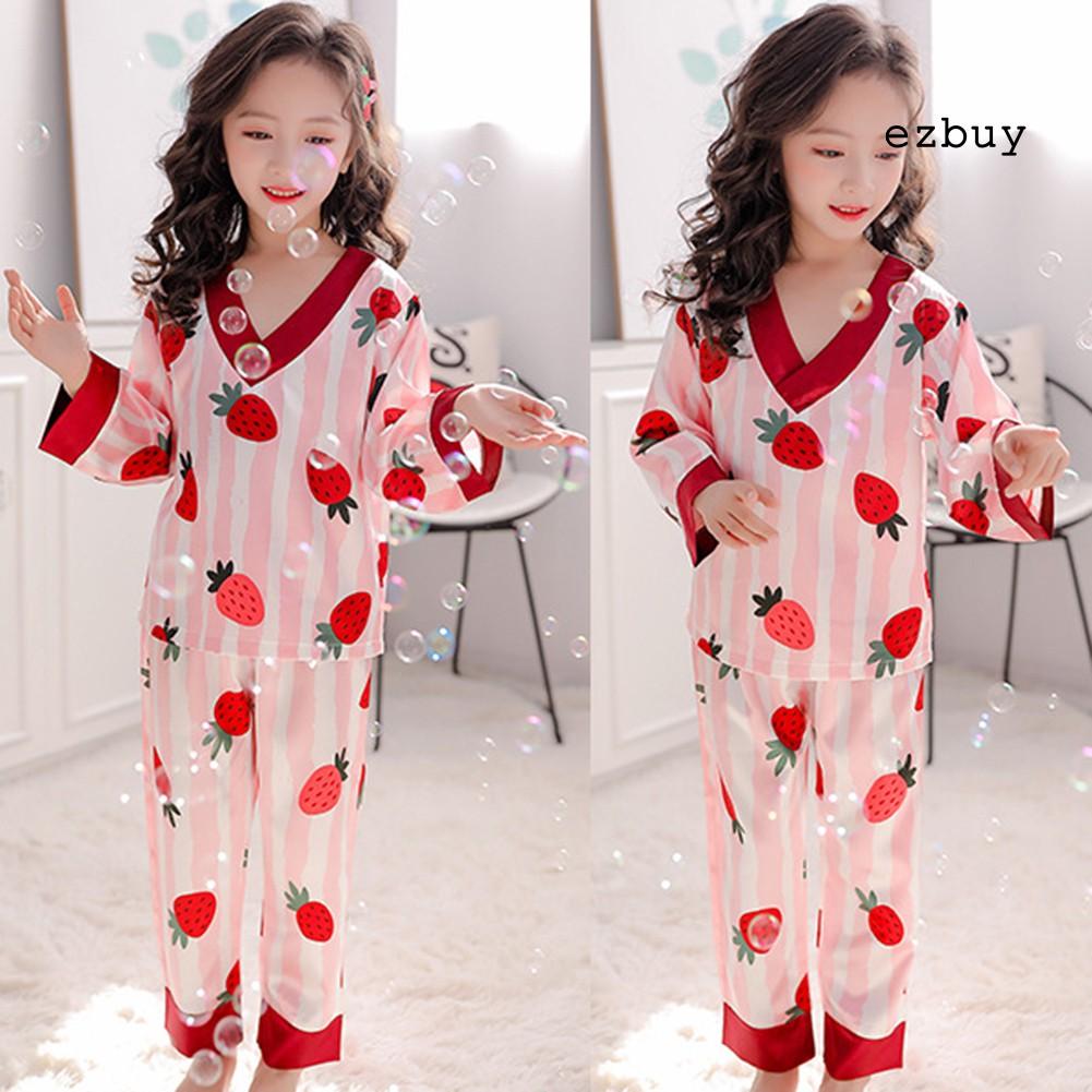 Bộ 2 áo quần đồ ngủ bằng lụa in họa tiết quả dứa đáng yêu cho bé